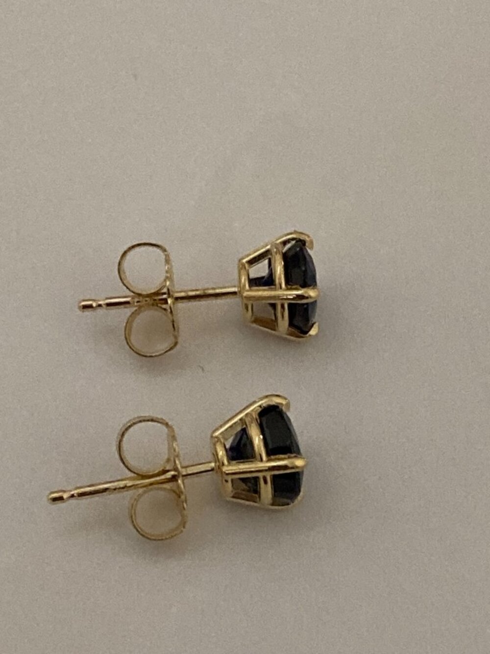 14K Yellow Gold Blue Sapphire Stud Earrings - Picture 6 of 7